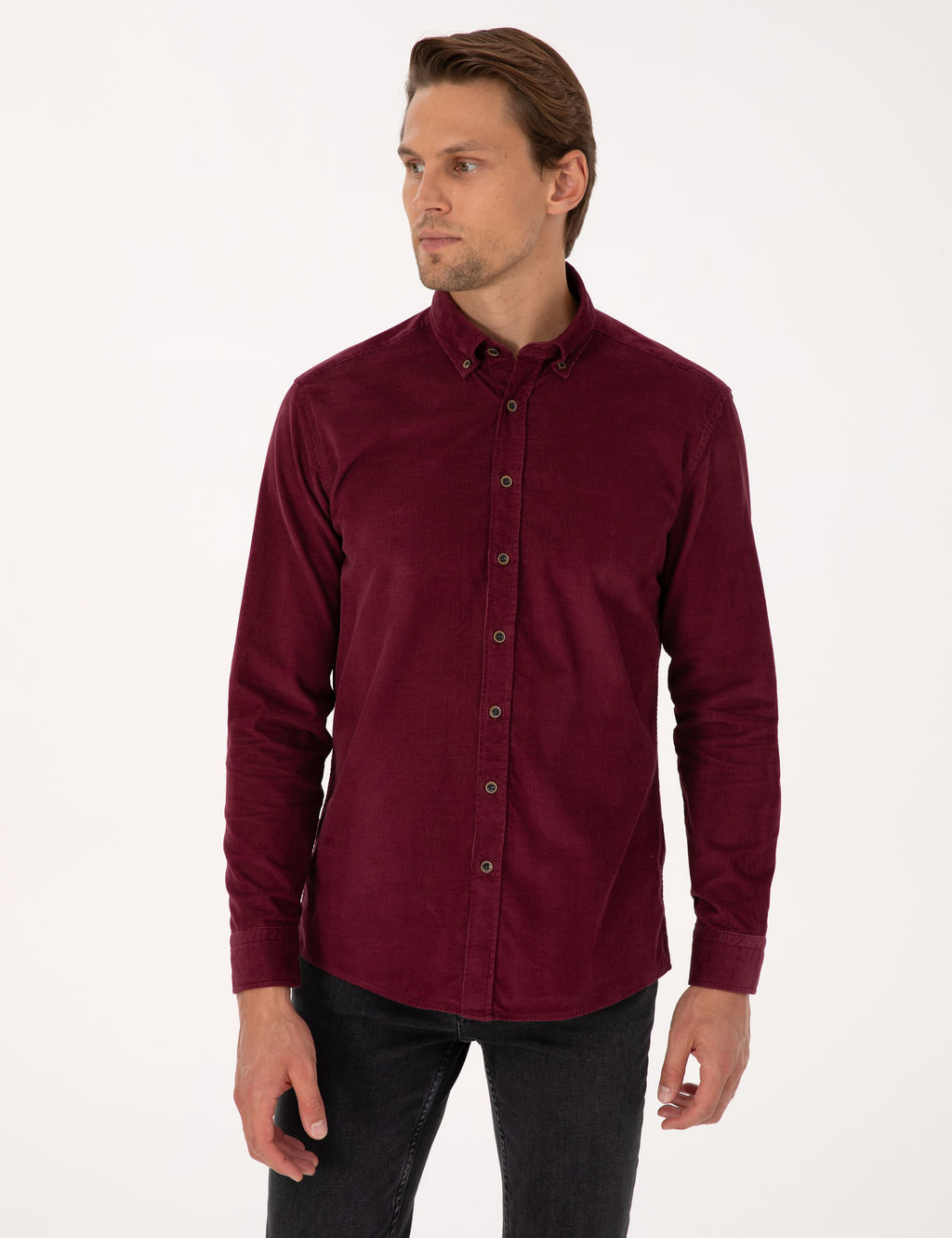 Bordo Regular Fit Uzun Kollu G_mlek