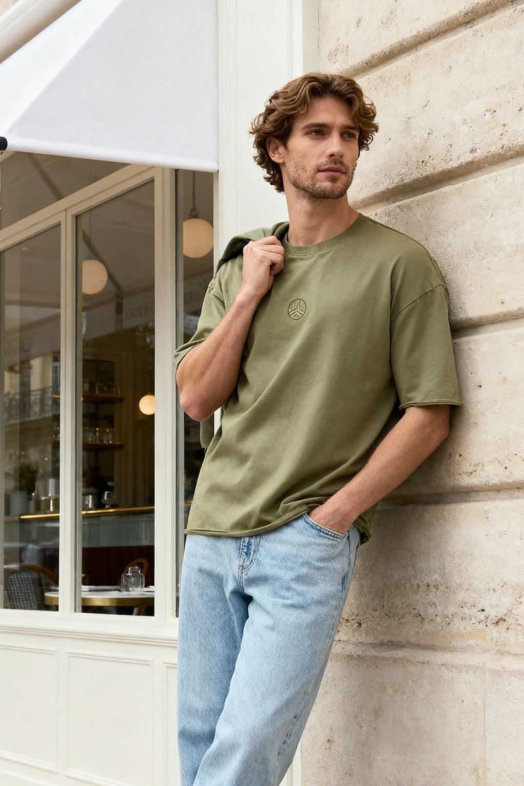 Trendyolmilla Man Haki Oversize/Genis Kesim Eskitme/Y?kama Gorunumlu %100 Pamuklu T-Shirt TMNSS25TS00077  фото 8