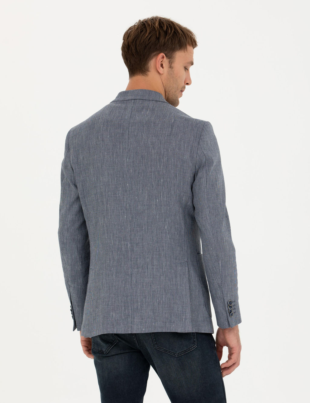 Lacivert Ex. Slim Fit Keten Kar___ml_ Ceket