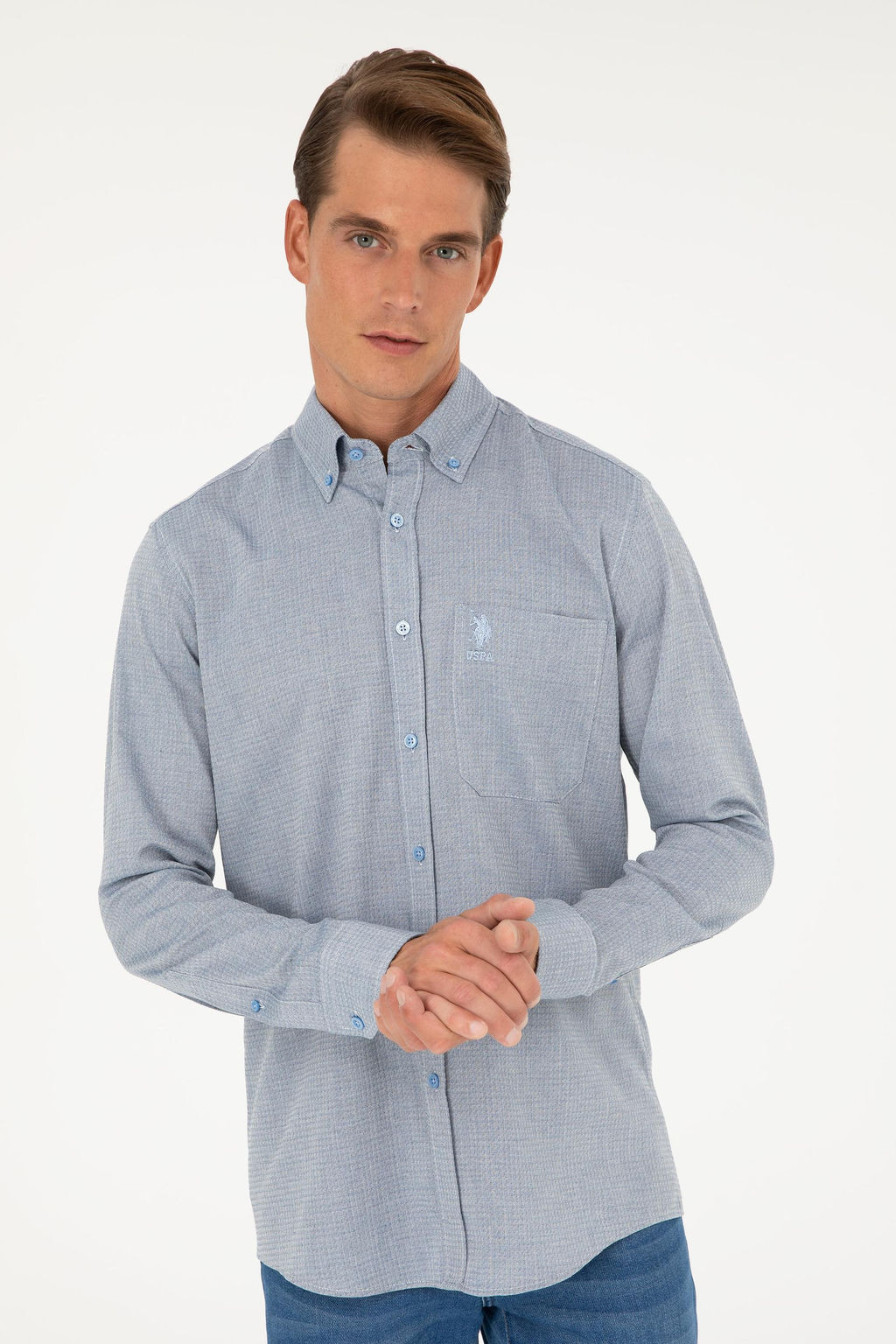 Мужская синяя рубашка с длинным рукавом Неожиданная скидка в корзине - U.s. polo assn фото 3