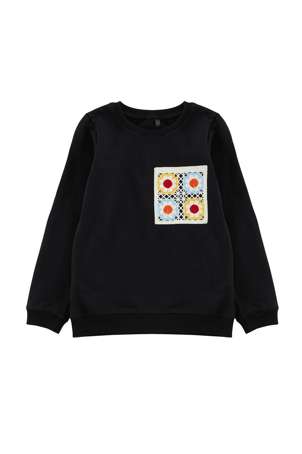 Siyah K?z Cocuk Bask?l? Pamuklu Orme Sweatshirt TKDAW25SW00011