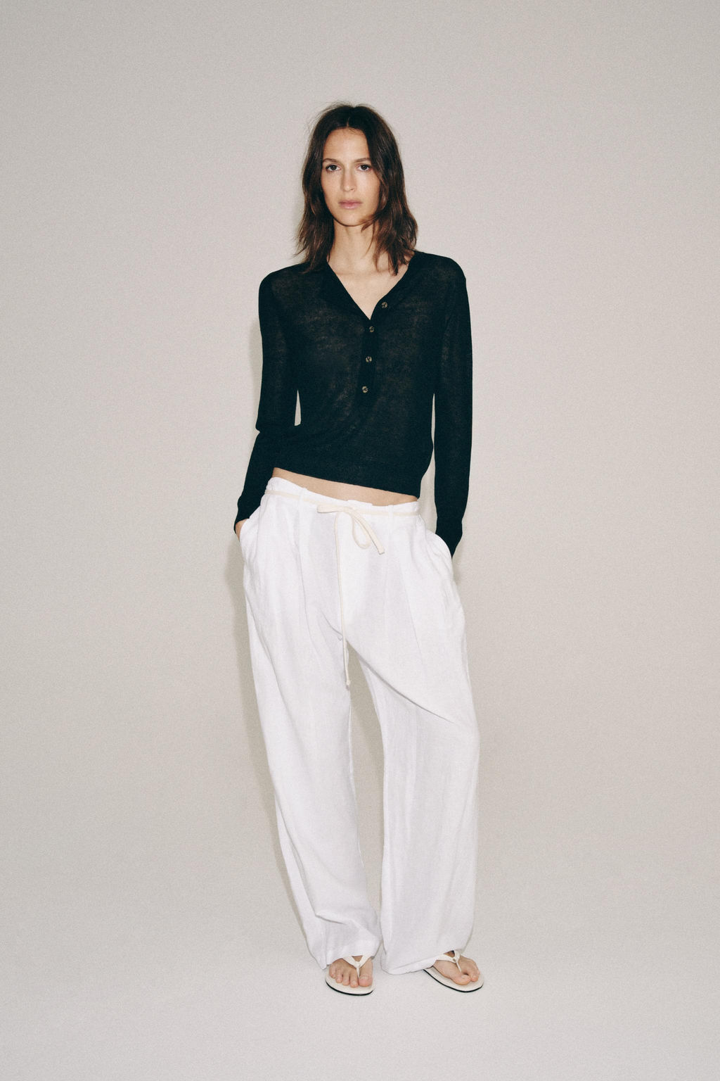 PANTAL?N CON LINO ZW COLLECTION / Blanco - Zara фото 3