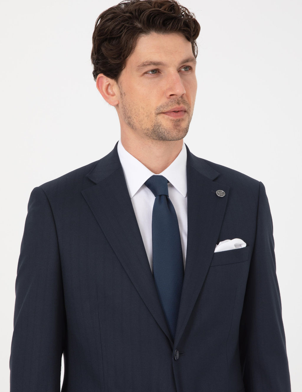 Lacivert Slim Fit _izgili Tak_m Elbise