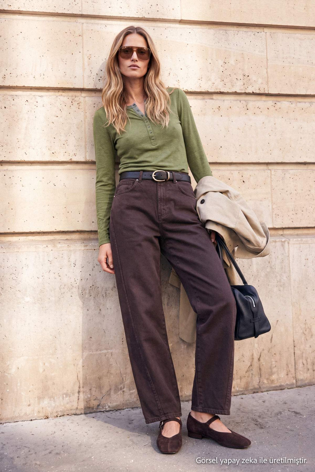 Wardrobe Essentials Kahverengi %100 Pamuk Diki_ Detayl_ Normal Bel Baggy Jeans TWOAW27JE00018 - Trendyolmilla фото 2