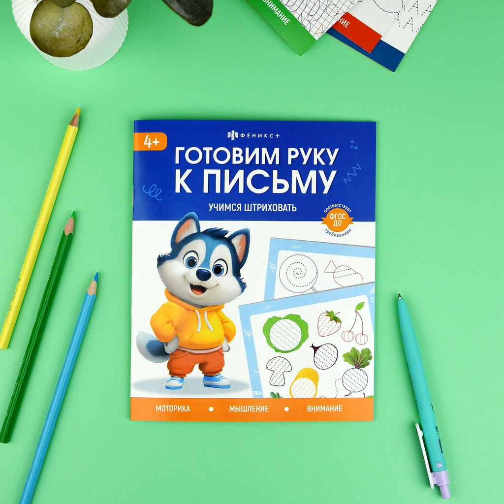 Книжка с заданиями для детей. Серия "Готовим руку к письму" арт. 72156 УЧИМСЯ ШТРИХОВАТЬ /165?205 мм, 8 л., блок - офсет 100 г/м?, полноцветная печать, обл - мелованная бумага 170 г/м?, мягкий переплёт (2 скобы),