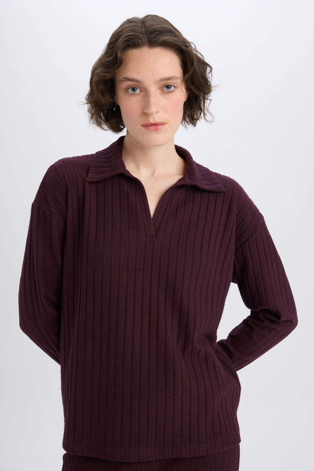 Relax Fit Polo Yaka Basic Duzl Fitilli Kaskorse Uzun Kollu Tisort - Defacto фото 6