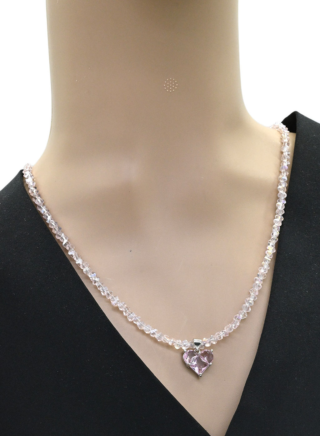 Бусы из циркона с подвеской Сердце, цвет розовый кварц, 60см Радуга камня  фото 2