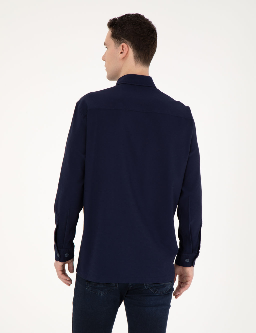 Lacivert Comfort Fit Uzun Kollu G_mlek
