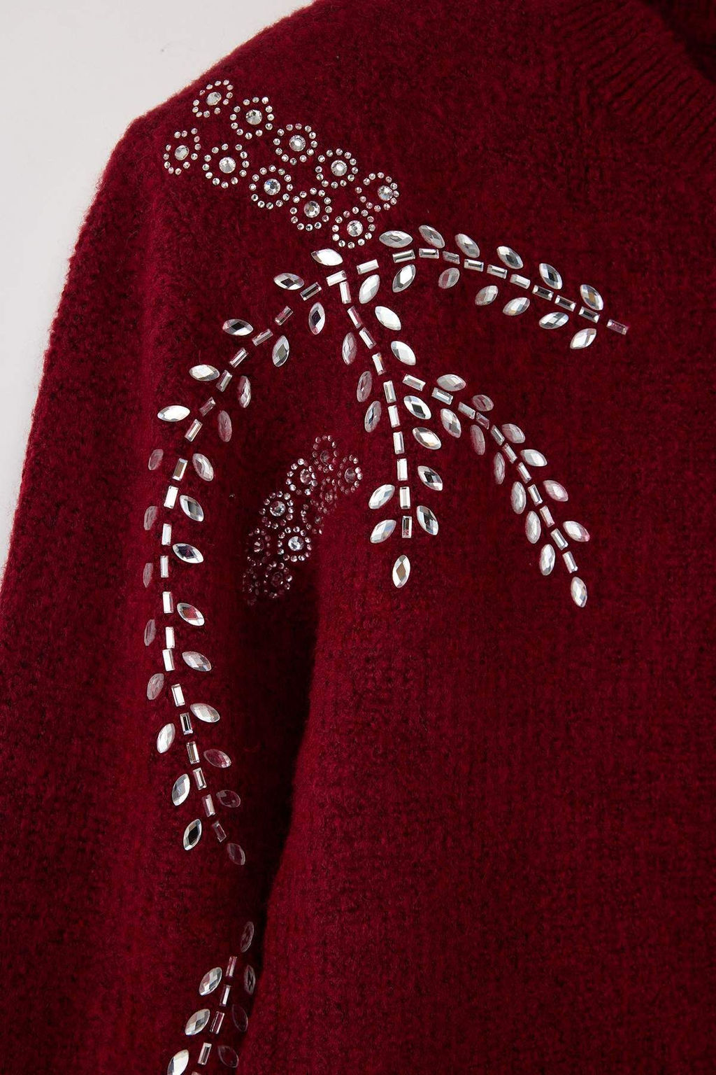 Bordo Yumusak Dokulu Tas Islemeli Triko H?rka TWOAW26HI00063 - Trendyolmilla фото 6