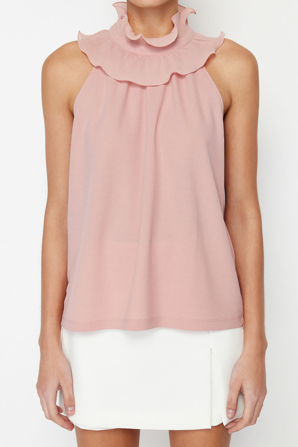 Trendyolmilla Ekru Yaka Detayl? Smart Krep Orme Bluz TWOSS23BZ00932 фото 21