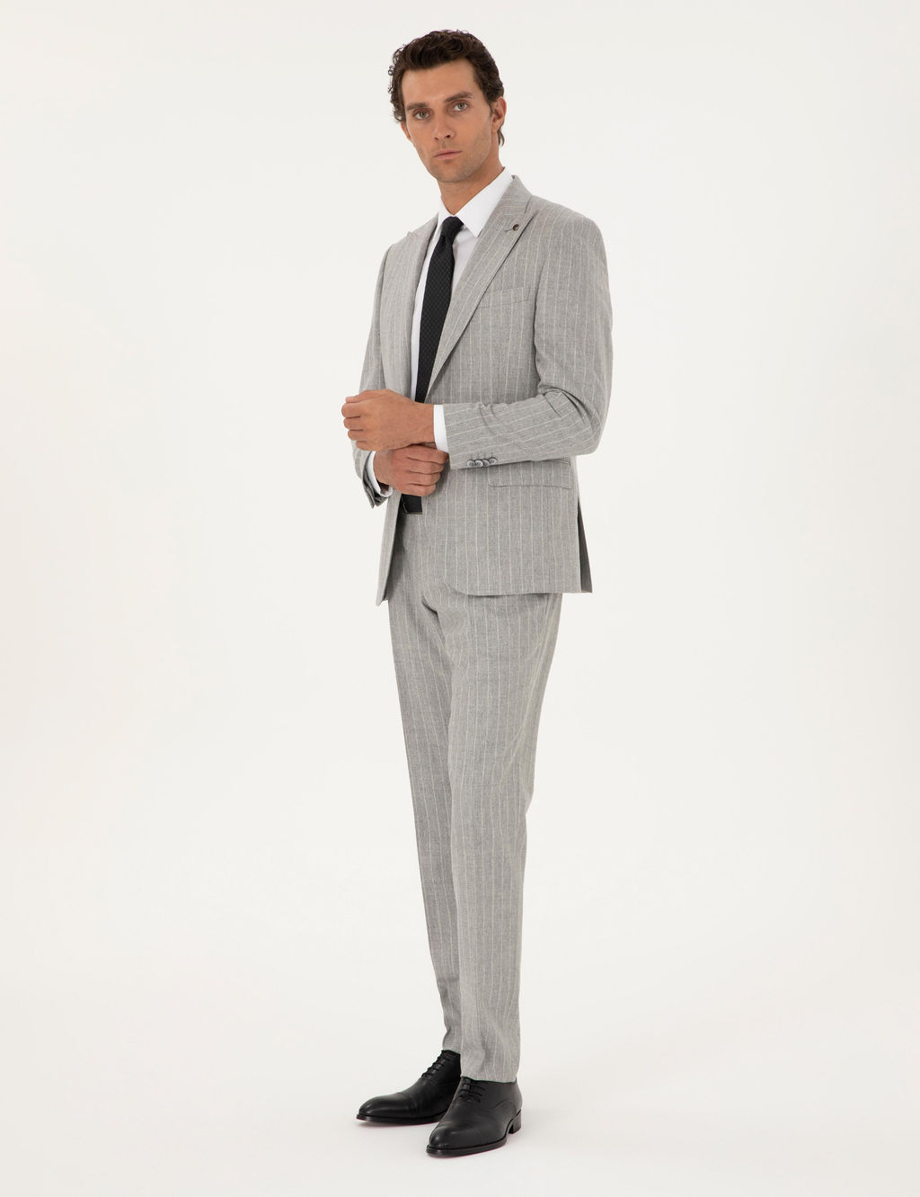 Светло-серый приталенный костюм - Cacharel фото 4