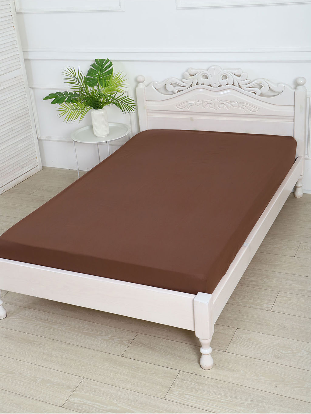 Простыня на резинке из поплина гладкокрашеного - Шоколад 160х200х25