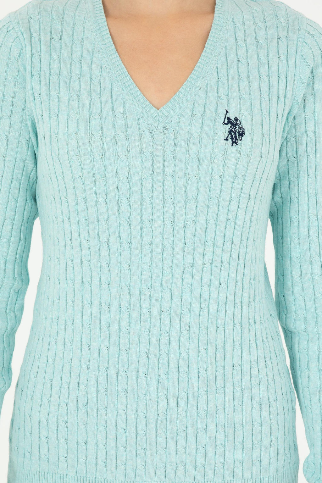 Женский базовый свитер водно-зеленого цвета с v-образным вырезом Неожиданная скидка в корзине - U.s. polo assn фото 6