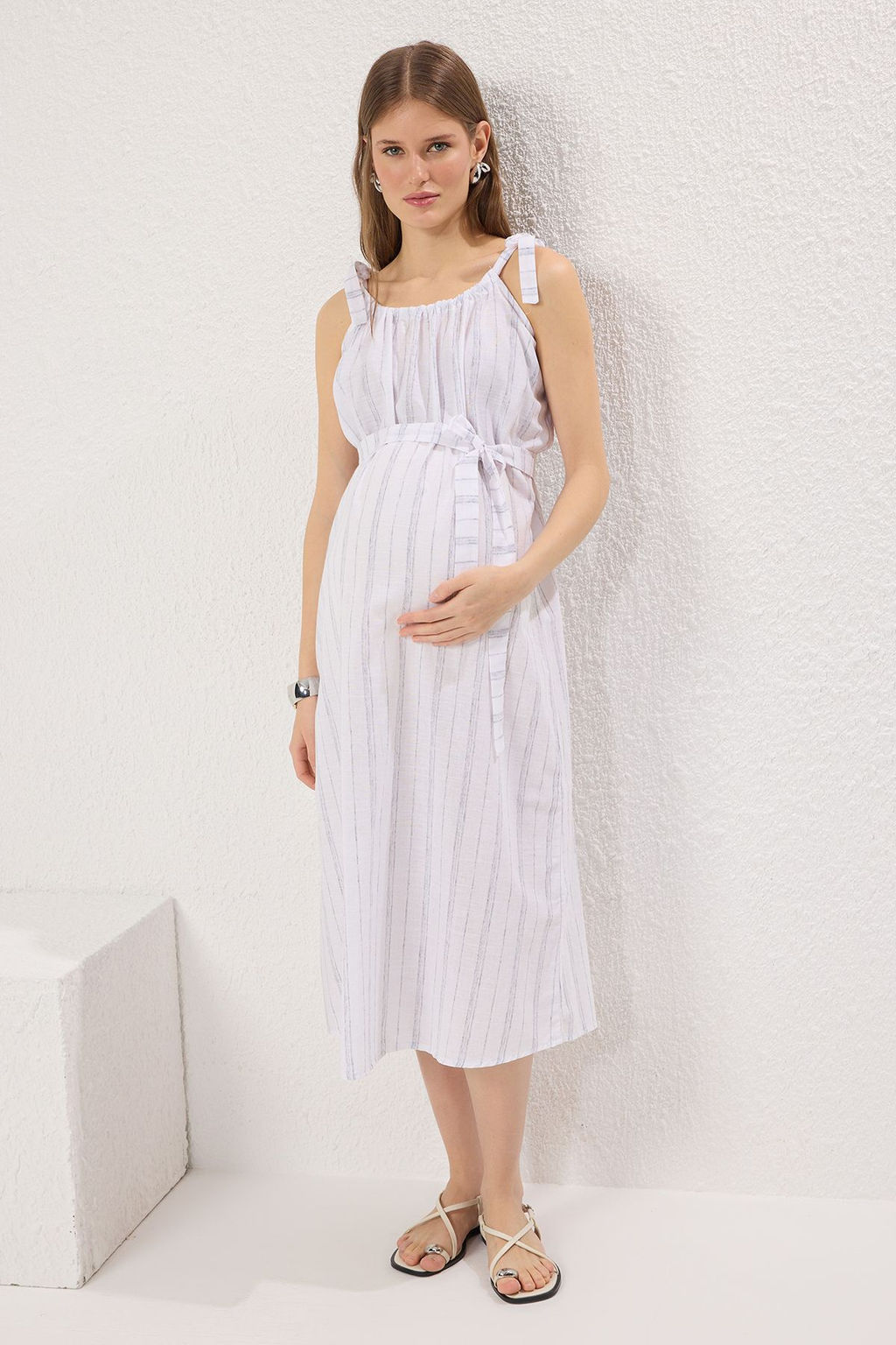 Sar? Hamile/Emzirmeye Uygun Ask?l? Belden Baglamal? Midi Elbise TBBSS25AH00182 - Trendyolmilla фото 5