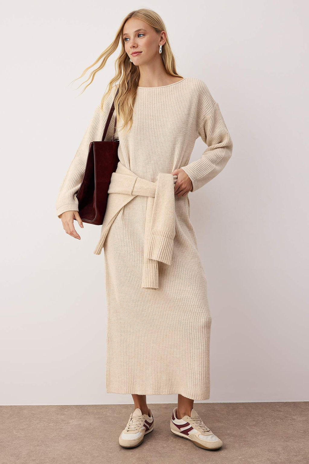 Tas Duz Maxi Basic Oversize Kay?k Yaka Triko Uzun Elbise TWOAW26EL00151