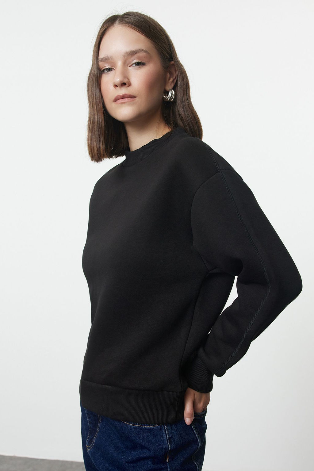 TRENDYOLMILLA Bordo Kal?n Ici Polarl? Yar?m Bal?kc? Yaka Relaxed/Rahat Kal?p Orme Sweatshirt TWOAW20SW0584  фото 19