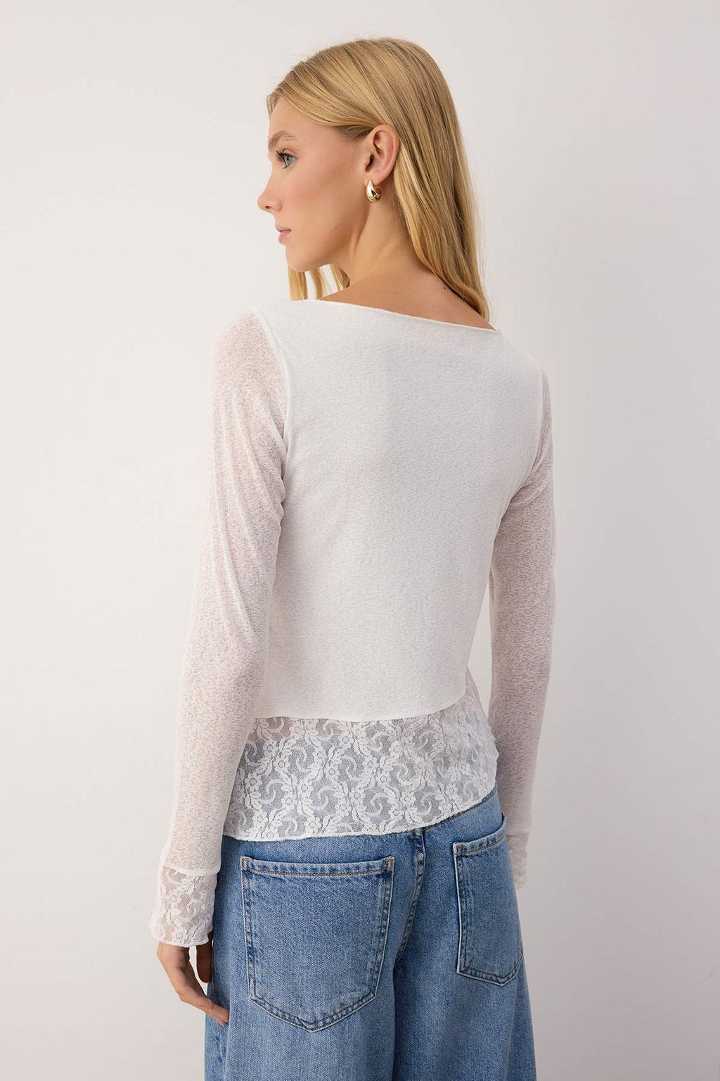 Ekru Kopuk Dantel Detayl? Kay?k Yaka Esnek Orme Bluz TWOAW26BZ00212 - Trendyolmilla фото 4
