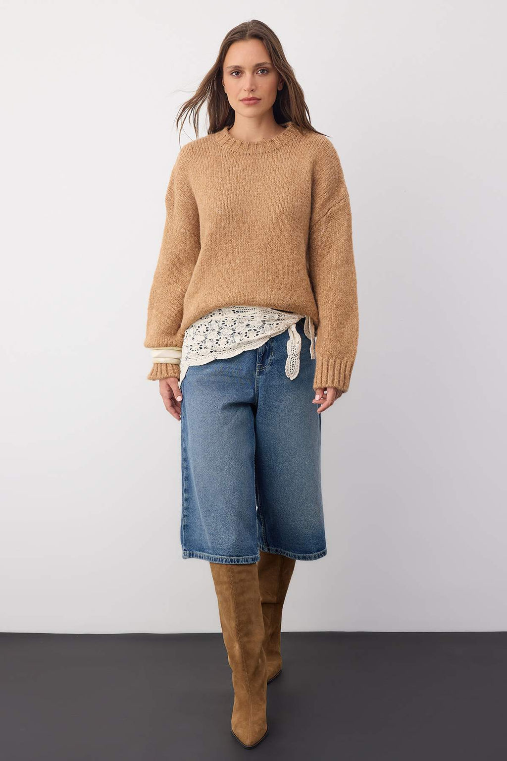 Wardrobe Essentials Camel Yumusak Dokulu Genis Kal?p Basic Triko Kazak | TWOAW26KZ00073