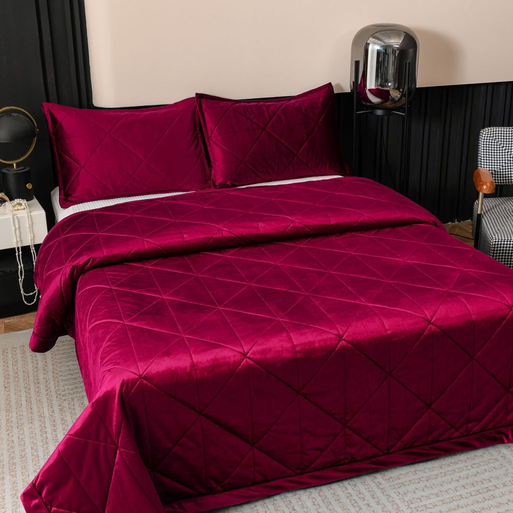 Велюровое покрывало в клетку и одна наволочка OVL035 160*220 - Ситрейд фото 6