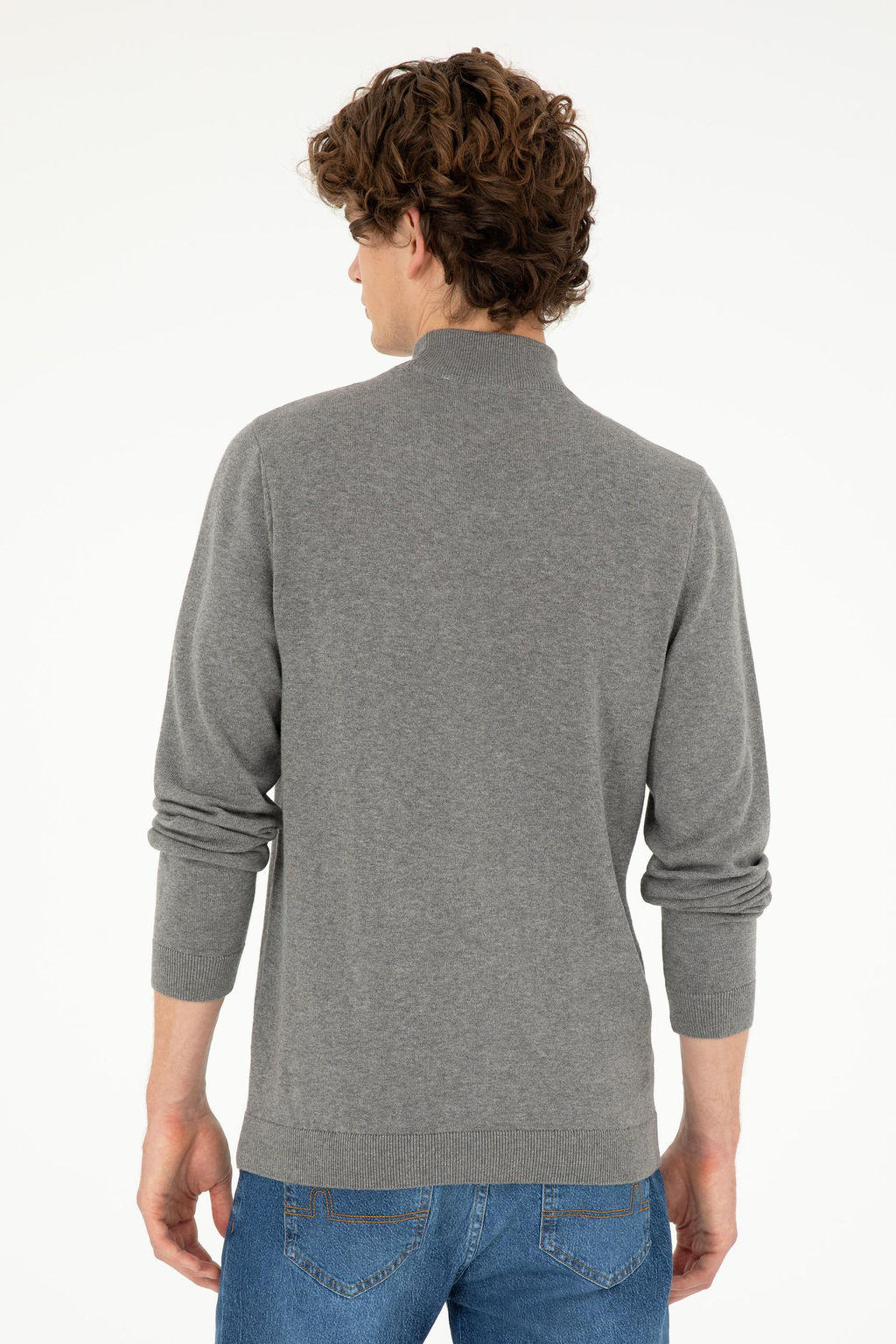 Свитер U.S. Polo Assn Slim Fit полуводолазка серый меланж из хлопка