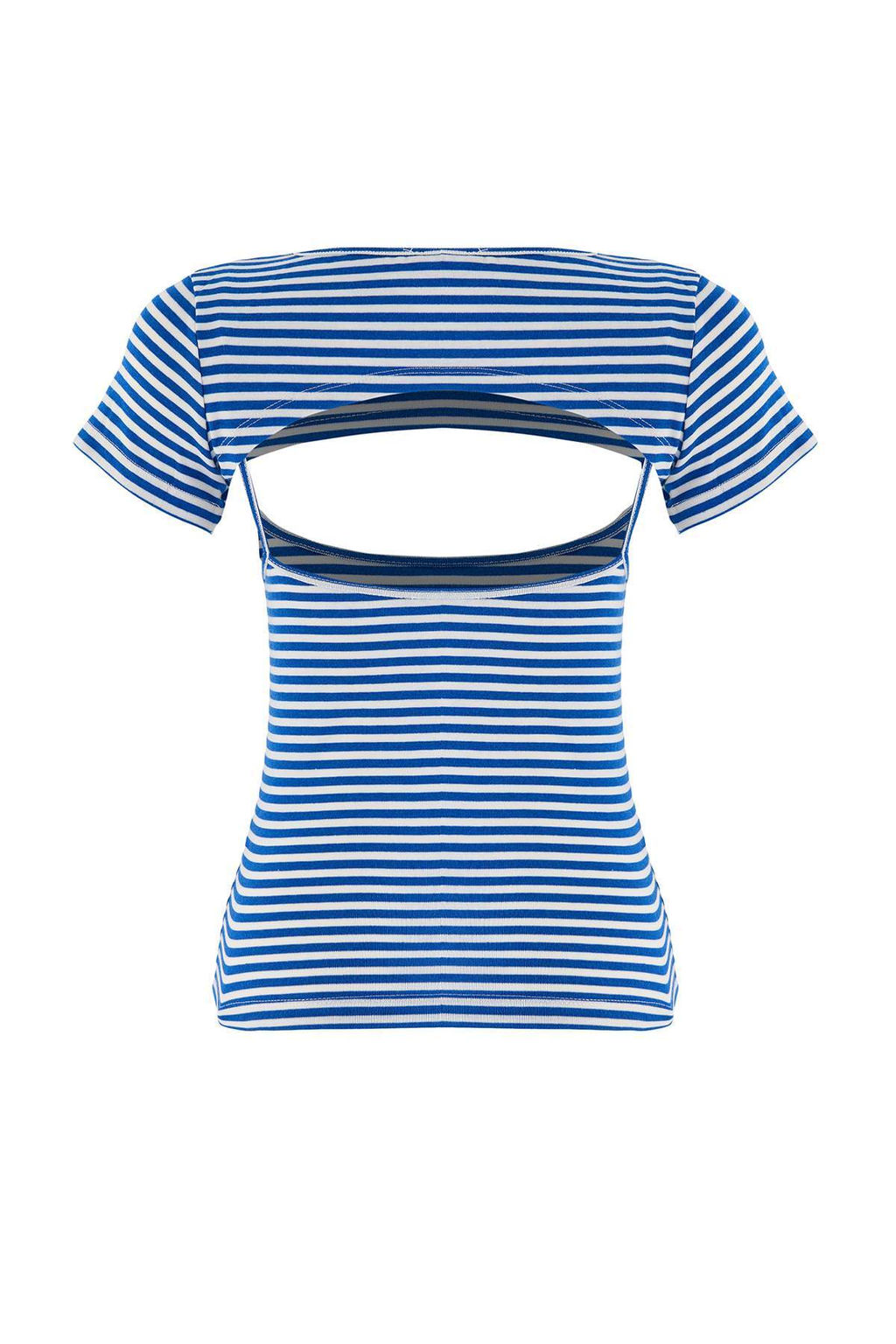 Mavi _izgili Fitted 2 Par_al_ Pencere Detayl_ Fitted Crop Esnek _rme T-Shirt TWOAW27TS00031 - Trendyolmilla фото 8