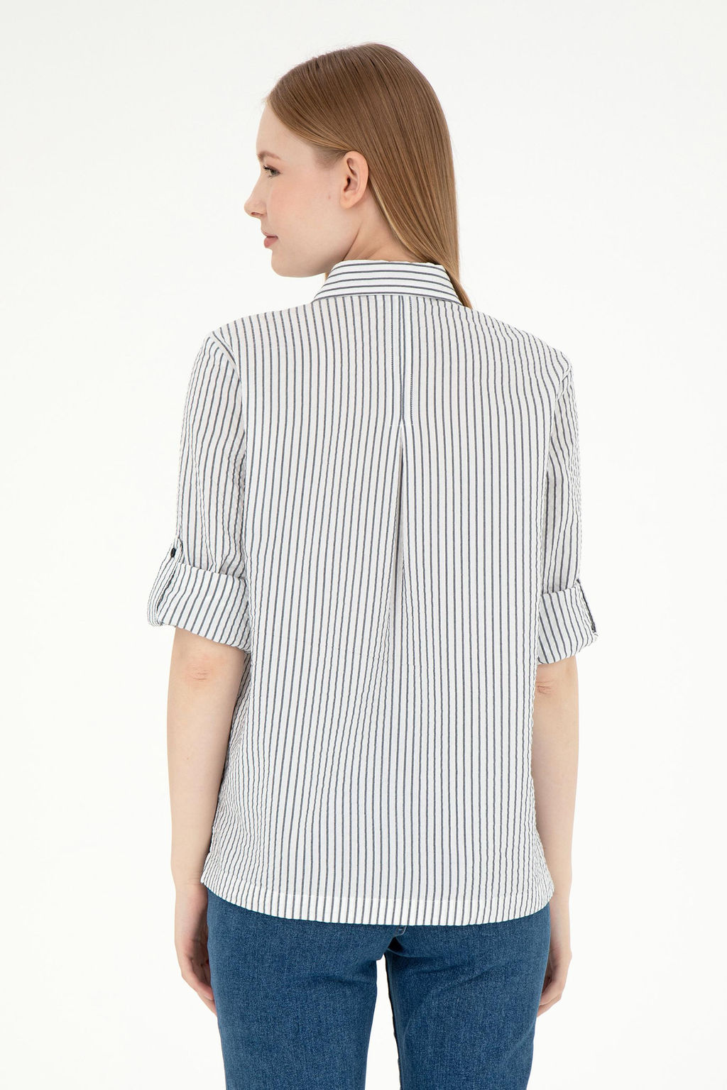 Женская темно-синяя рубашка в полоску с длинным рукавом Неожиданная скидка в корзине - U.s. polo assn фото 5