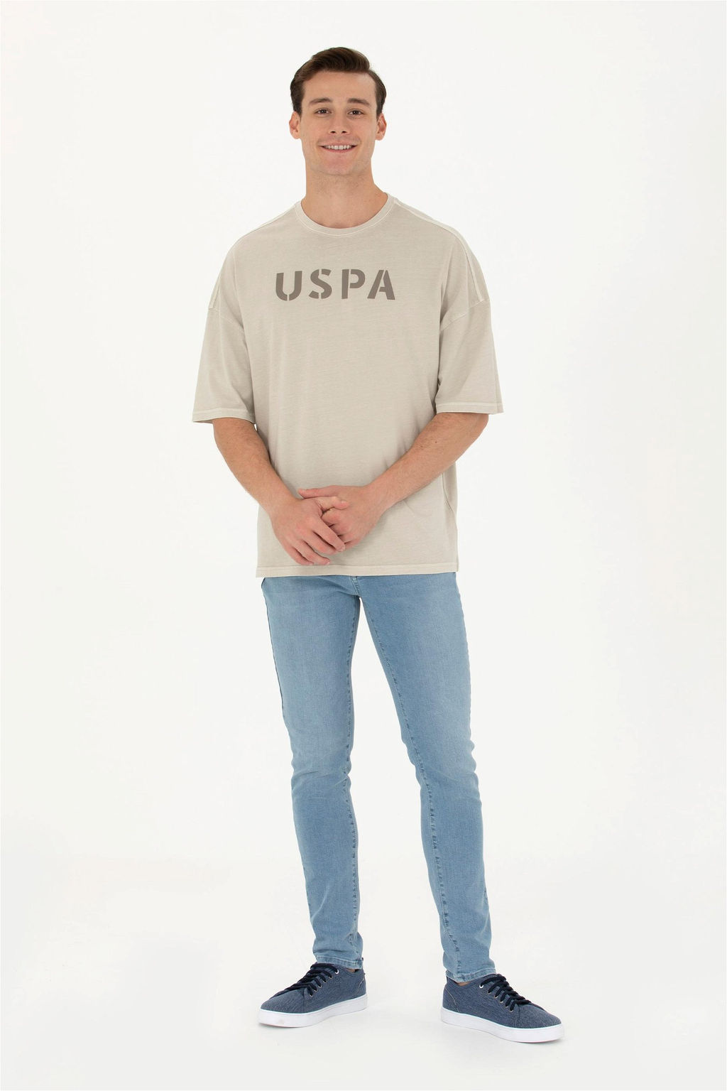 Мужская бежевая футболка оверсайз с круглым вырезом Неожиданная скидка в корзине - U.s. polo assn фото 4