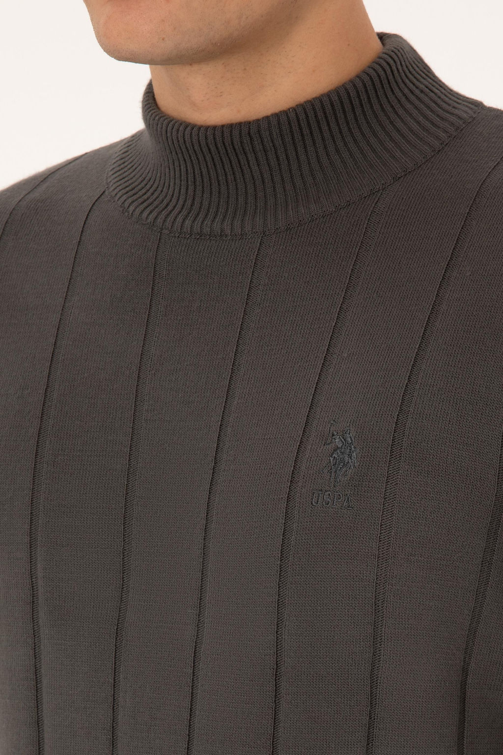 Erkek Slim Fit Yar_m Bal_k__ Yaka Gri Kazak - U.s. polo assn фото 7