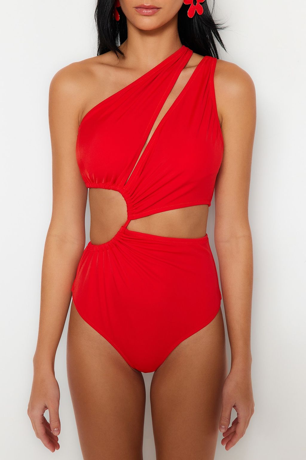 K?rm?z? Tek Omuz Tunelli Cut Out/Pencereli Regular Core Mayokini TBESS23MA00206