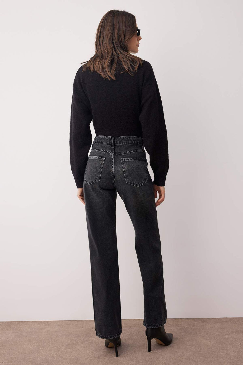 Antrasit Yuksek Bel Genis Paca Wide Leg Jeans TWOAW26JE00083 - Trendyolmilla фото 10