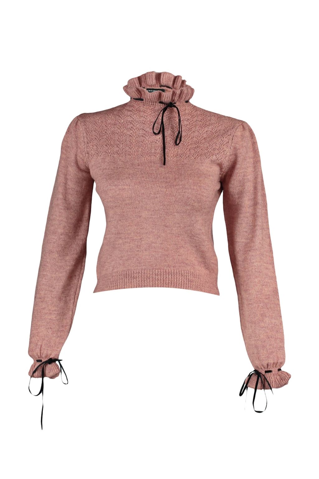 Gul Kurusu Yumusak Dokulu Ajurlu/Delikli Kurdele/Fiyonk Detayl? Triko Kazak TWOAW21KZ2355