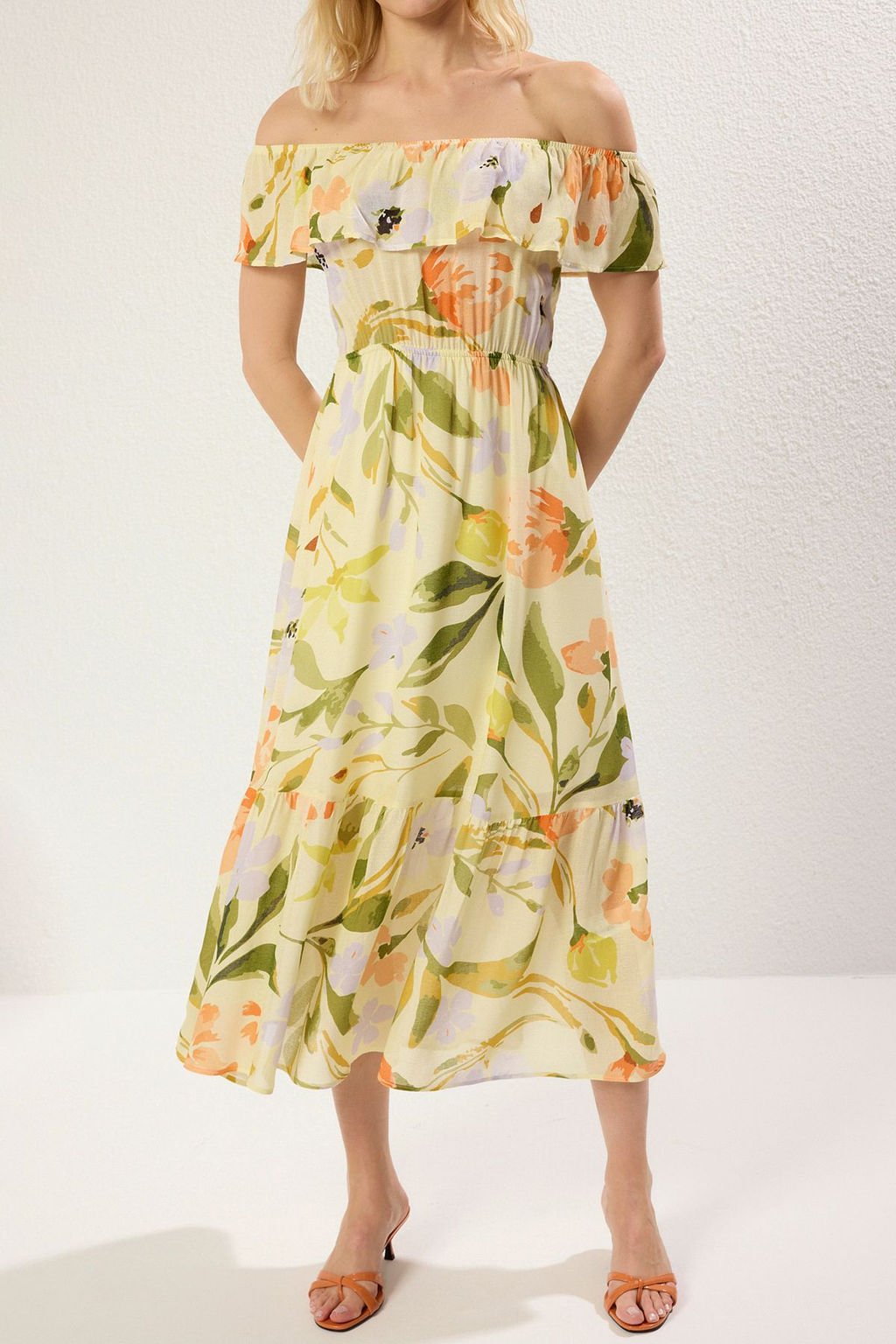 Cok Renkli Cicekli A Kesim Maxi Dokuma Elbise TWOSS25EL00042 - Trendyolmilla фото 3