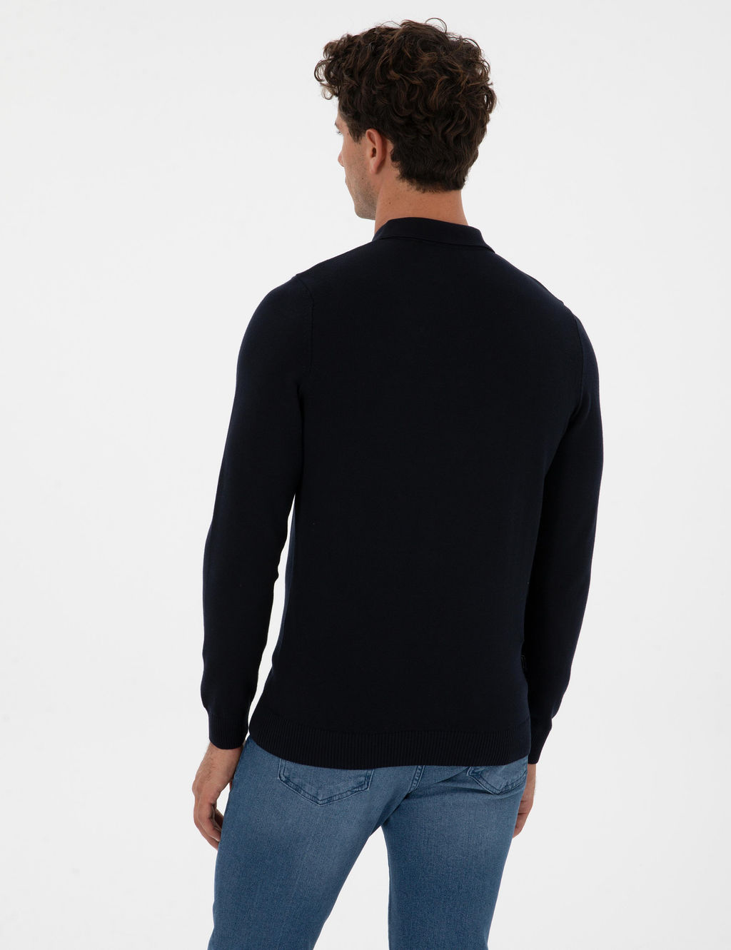 Lacivert Slim Fit Polo Yaka Fermuarl_ Basic Triko Kazak - Pierre cardin фото 5