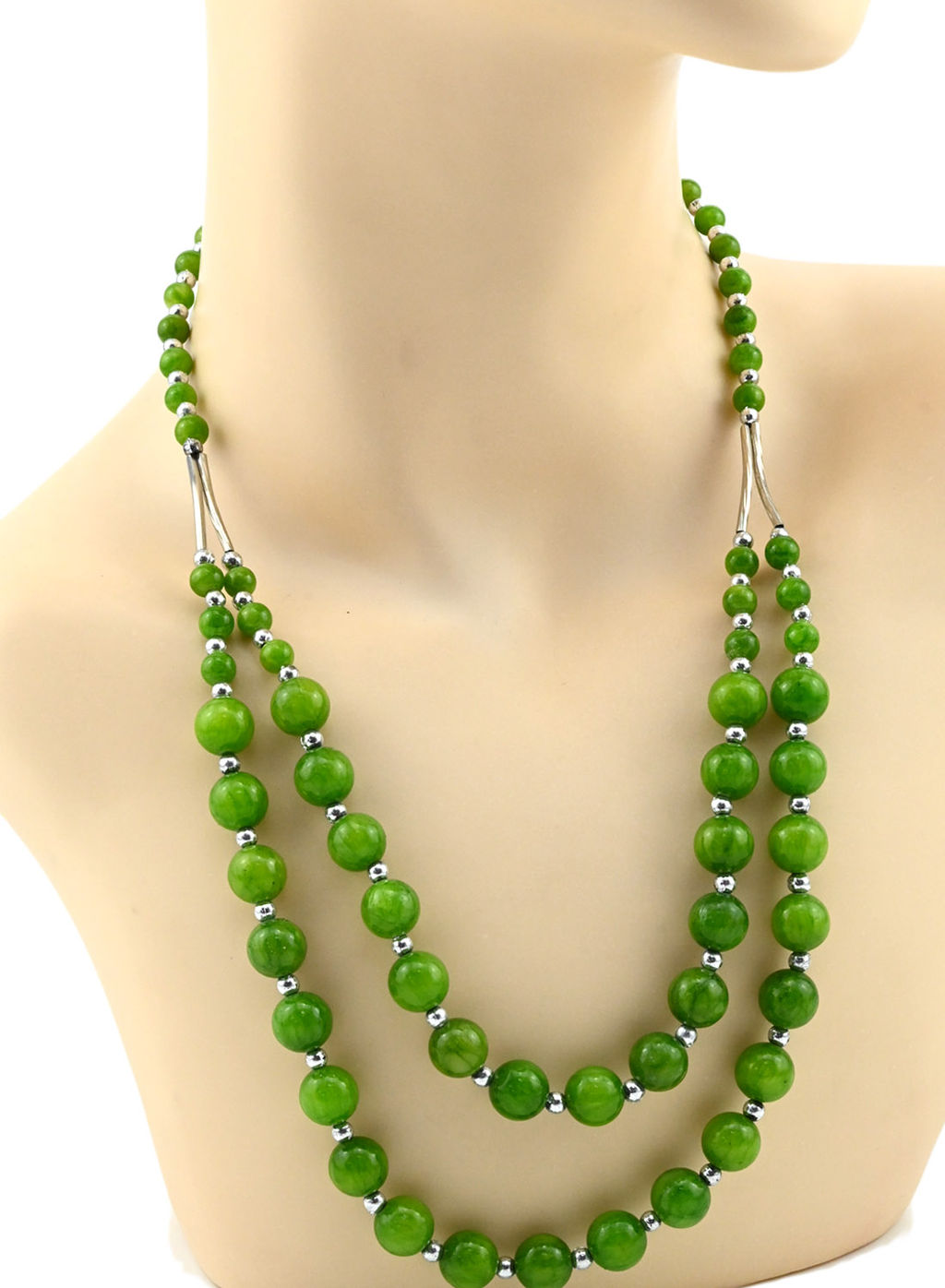 Колье двойное из кварца цв.нефрит, 52см