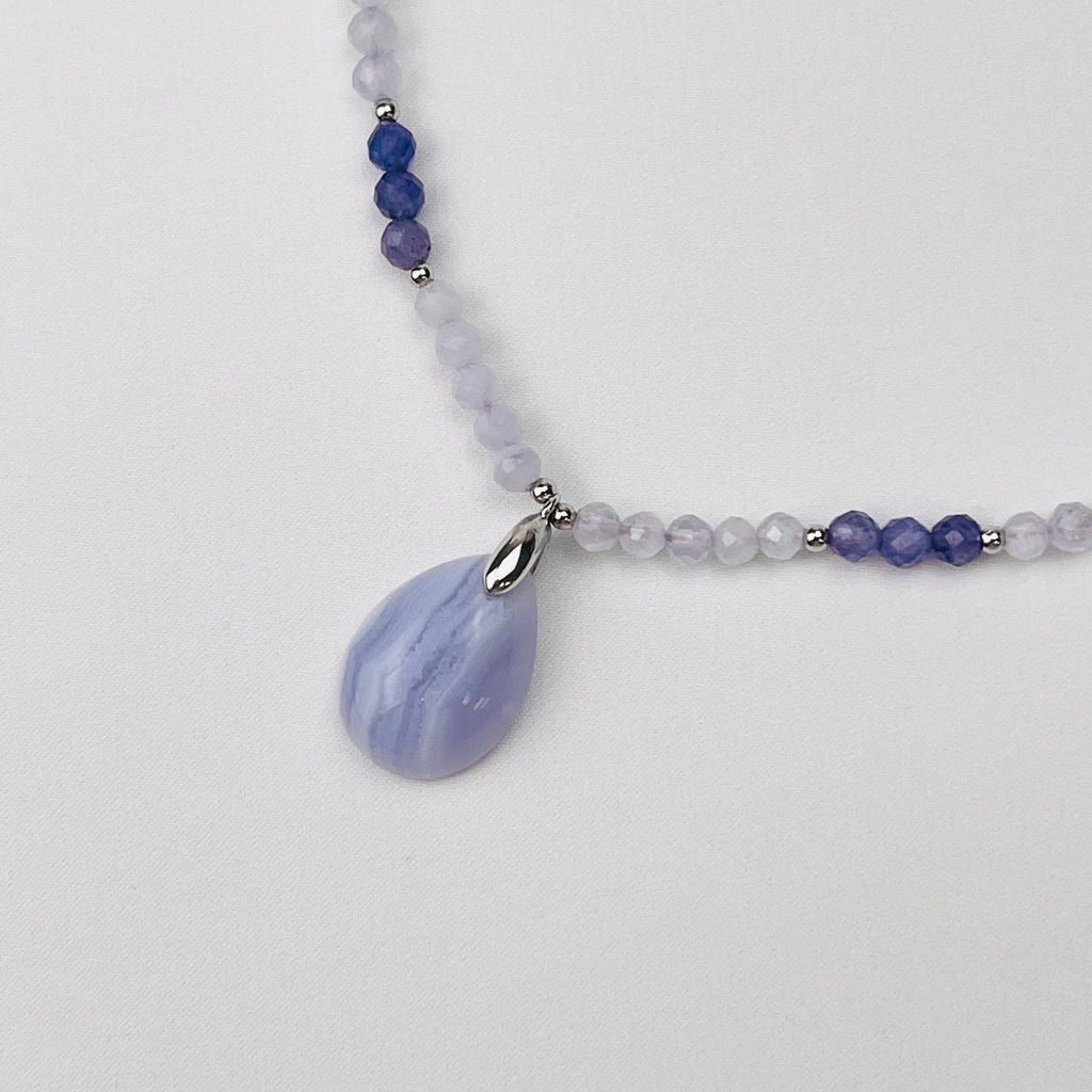 Колье из Голубого агата и Танзанита 41 см +