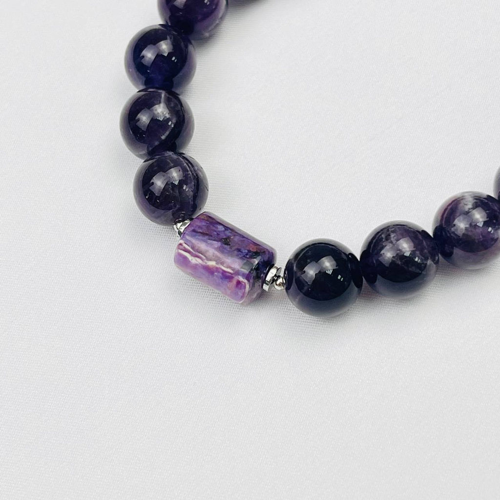 Браслет регулируемый мужской из Аметиста и Чароита "Сахасрара" от 19 см