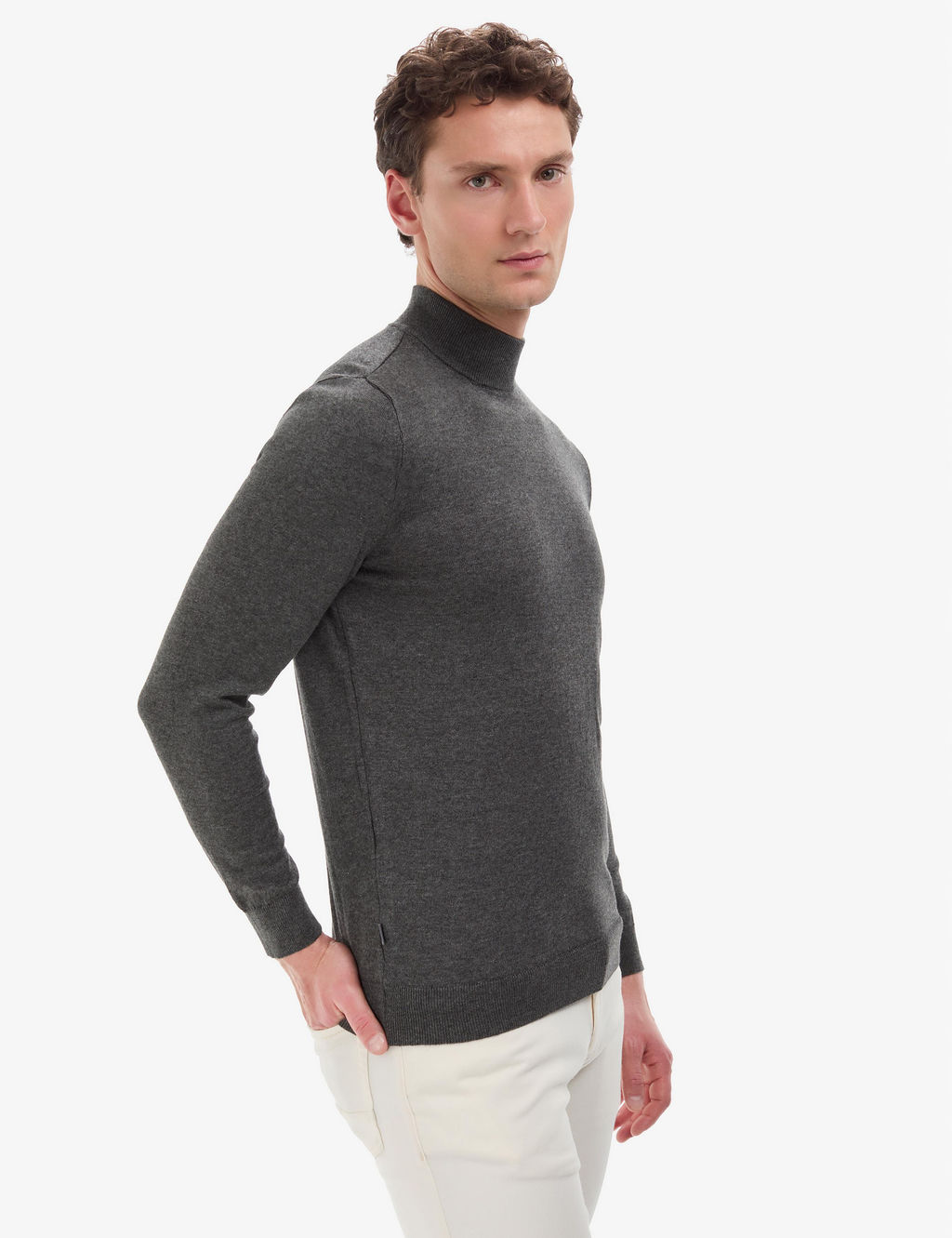 Antrasit Melanj Slim Fit Yar_m Bal_k__ Yaka Basic Triko Kazak