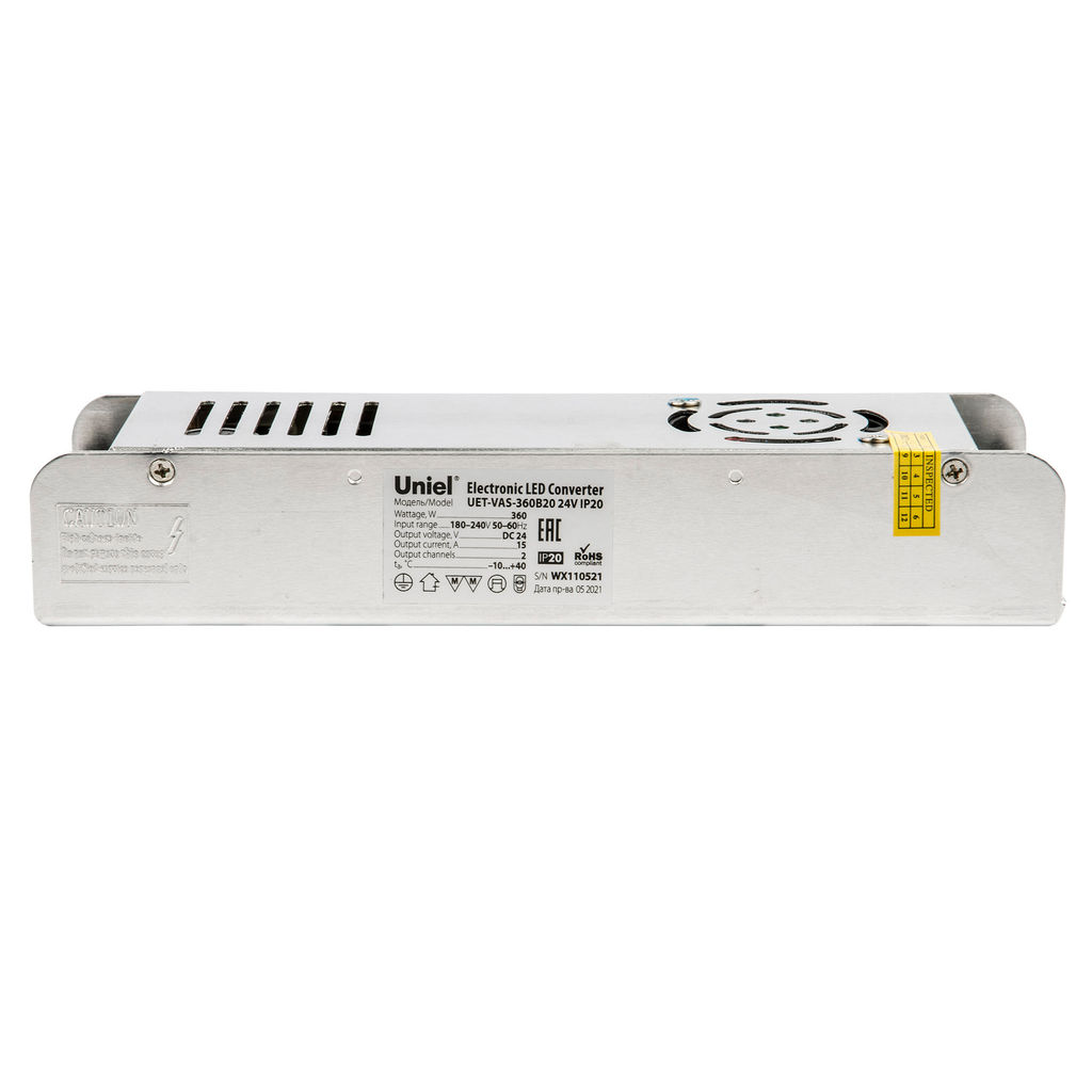 UET-VAS-360B20 24V IP20 Блок питания, 360Вт. Металлический корпус. TM Uniel