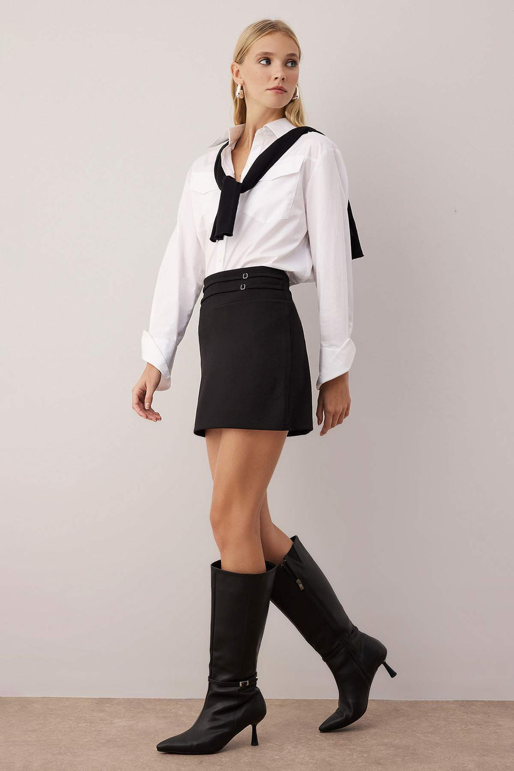 Siyah Cift Kemer Detayl? A-line/Can Ac?lan Esnek Orme Etek TWOAW26ET00115 - Trendyolmilla фото 6