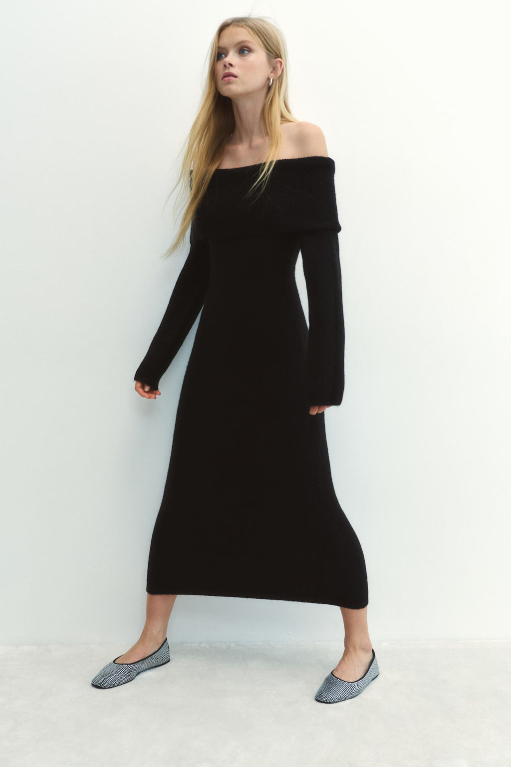 Vestido off-the-shoulder en punto fino - H&m фото 5