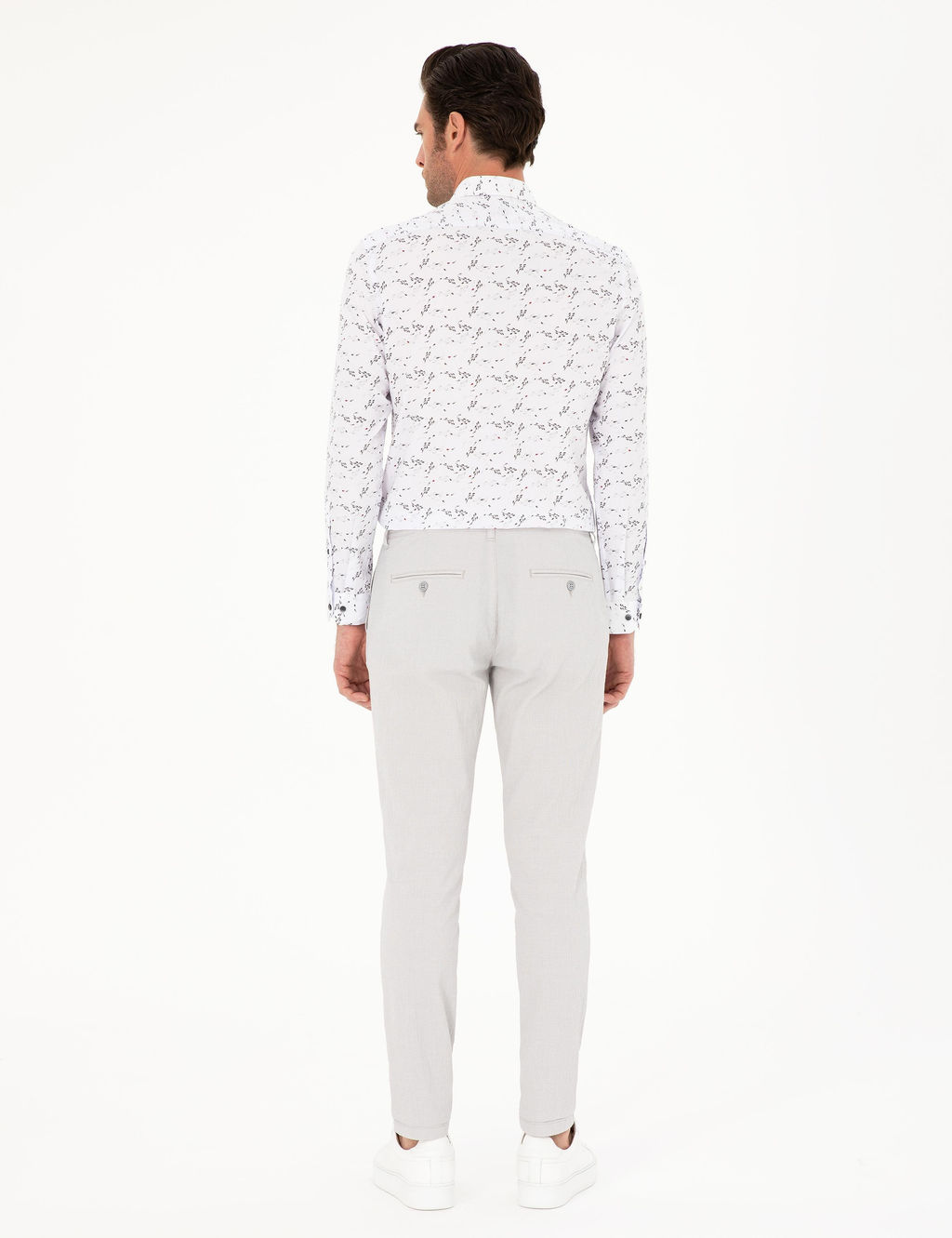 Светло-серые узкие брюки из плотной ткани с кружевом на талии - Cacharel фото 4