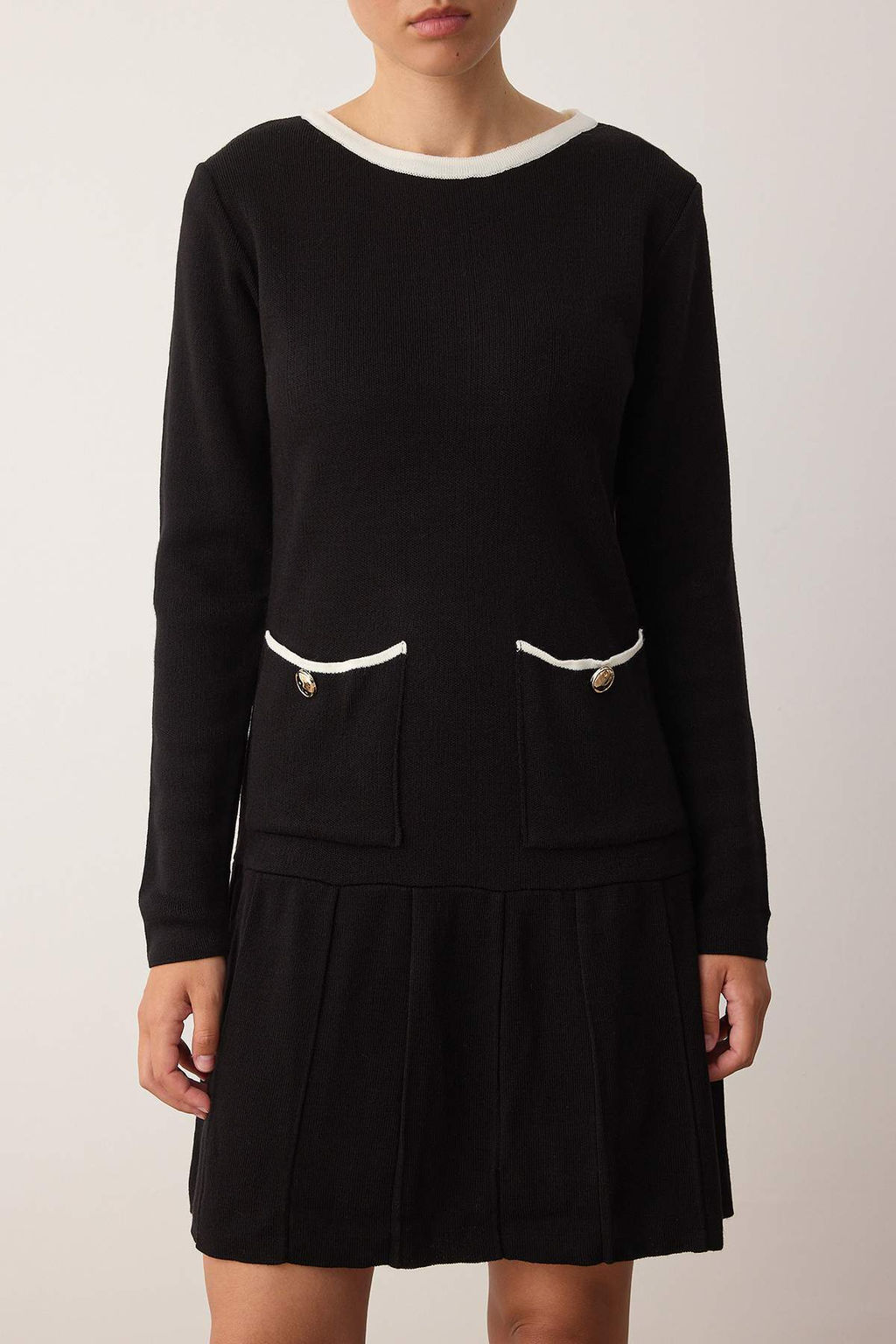 Siyah Renk Bloklu Ekstra K?sa / Super Mini Triko Elbise TWOAW26EL00108 - Trendyolmilla фото 3