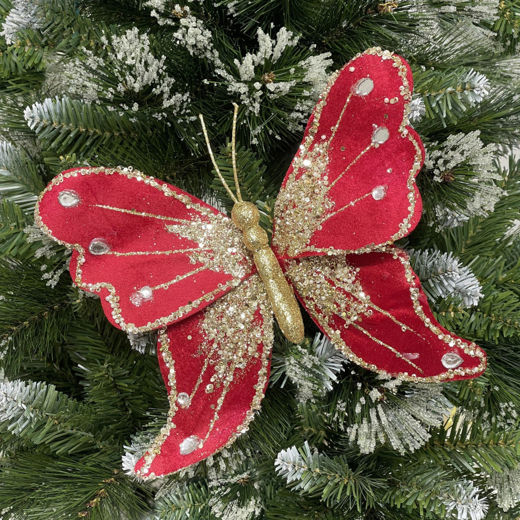 Украшение новогоднее "Искристая бабочка" 19*19 см, Красный