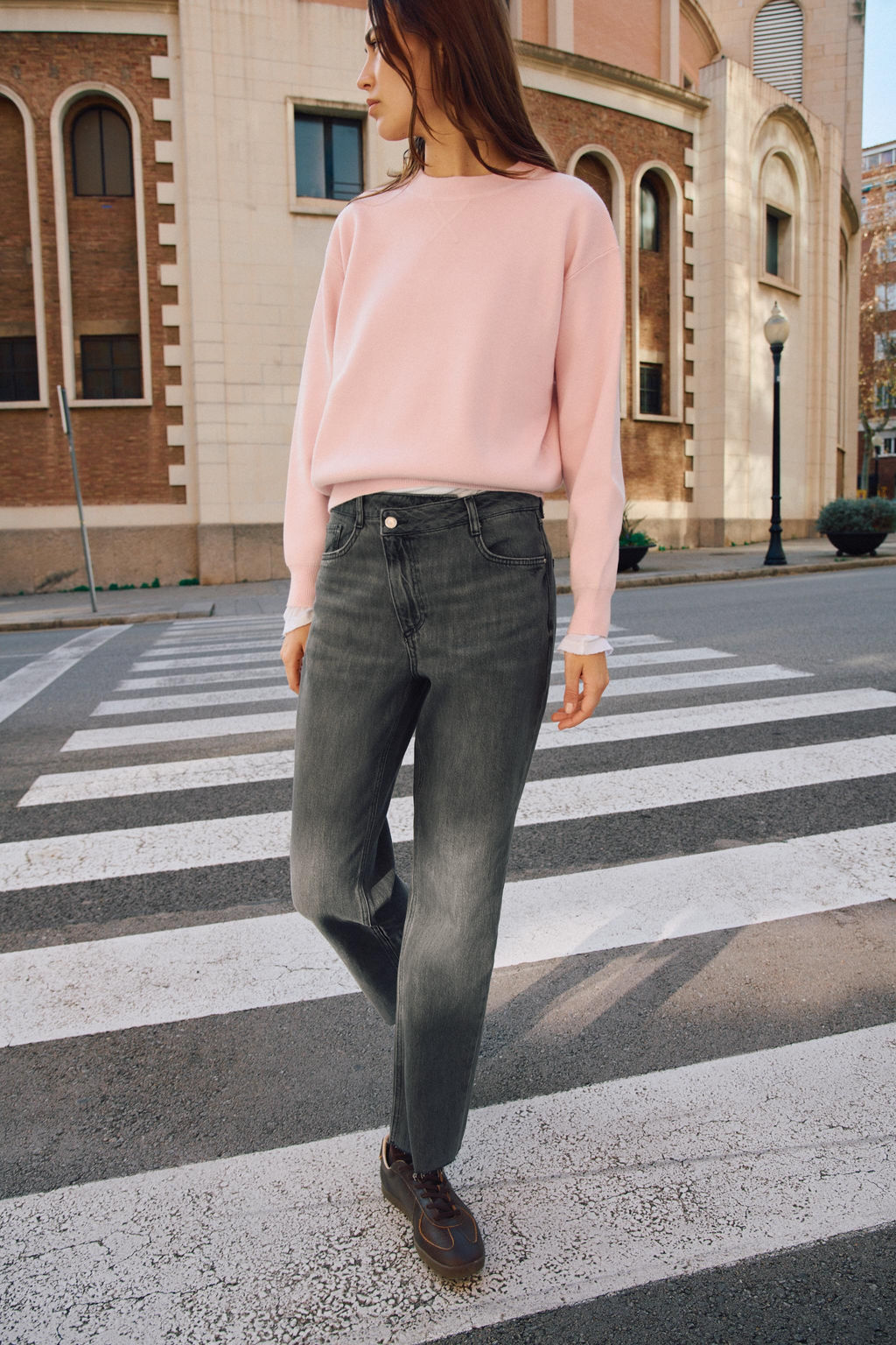 JEANS Z1975 STRAIGHT TIRO ALTO CINTURA CRUZADA / Gris oscuro - Zara фото 11