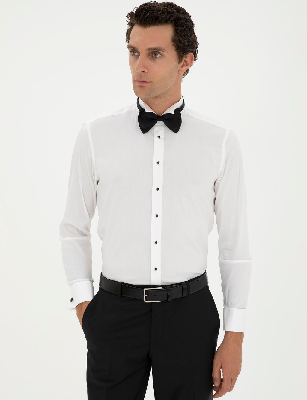 Beyaz Slim Fit Man_etli Pamuk Kar___ml_ Smokin G_mlek