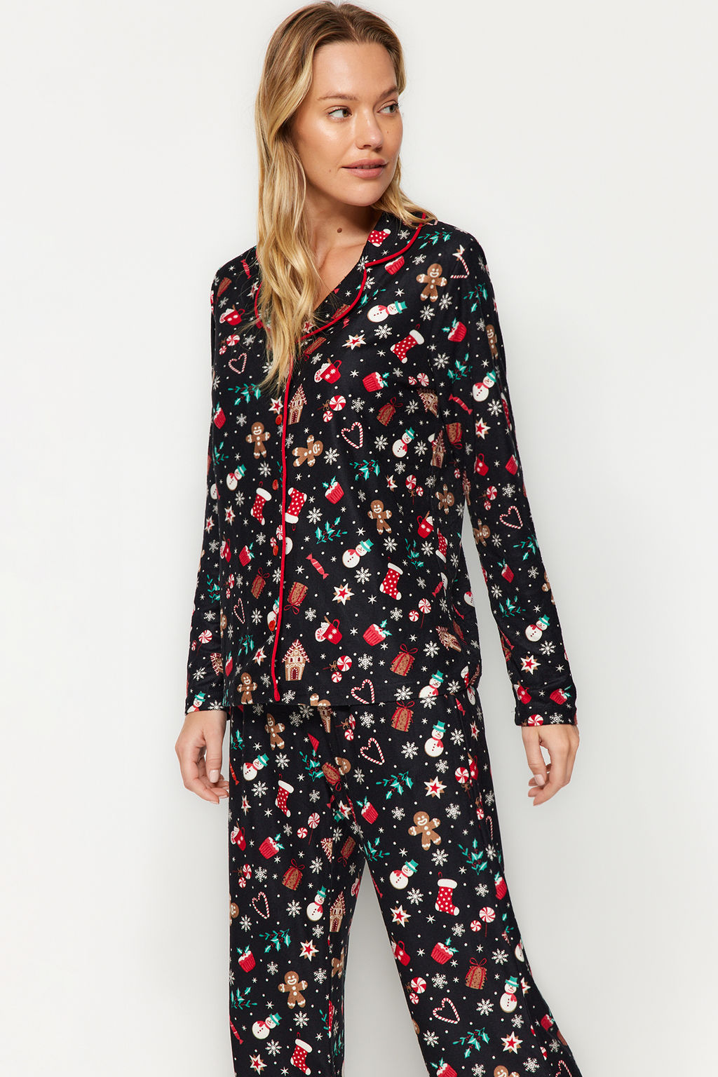 Siyah Yumusak Hissiyatl? Y?lbas? Temal? Orme Pijama Tak?m? THMAW24PT00051 - Trendyolmilla фото 6