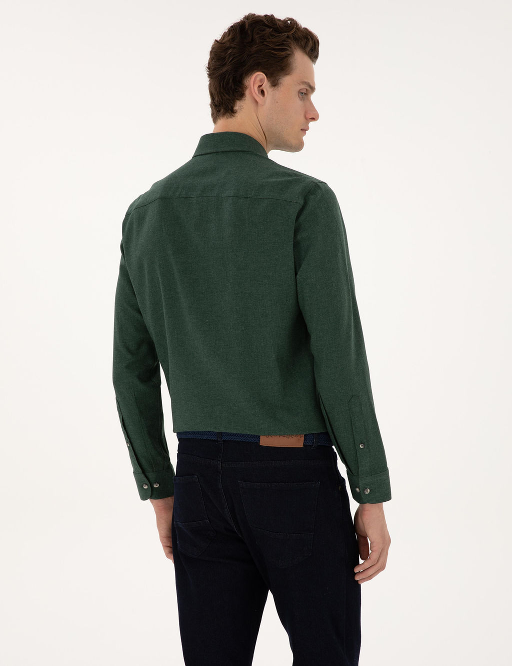 Ye_il Flanel Dokulu Slim Fit Uzun Kollu G_mlek - Pierre cardin фото 5