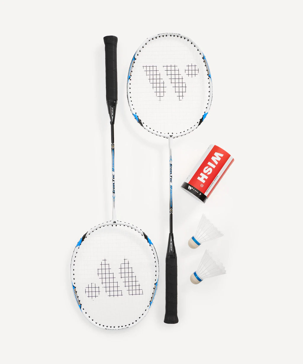 Набор для бадминтона Wish Steeltec 9 (2 ракетки + 2 волана), белый/синий  фото 2
