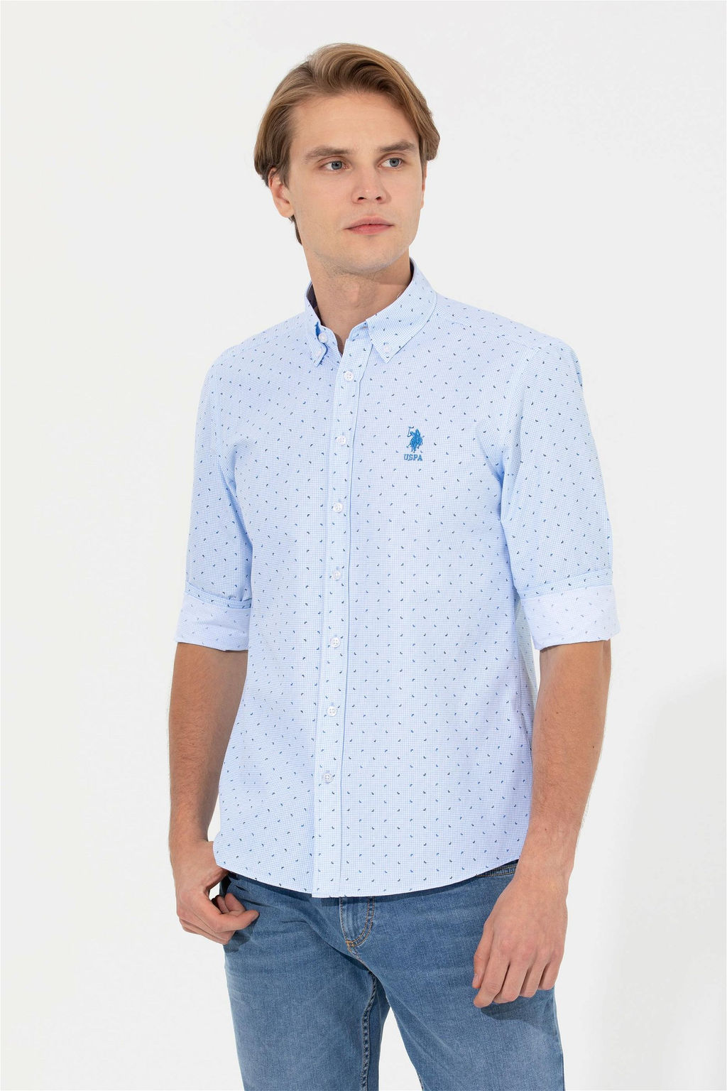 Мужская голубая рубашка с длинным рукавом - U.s. polo assn фото 4