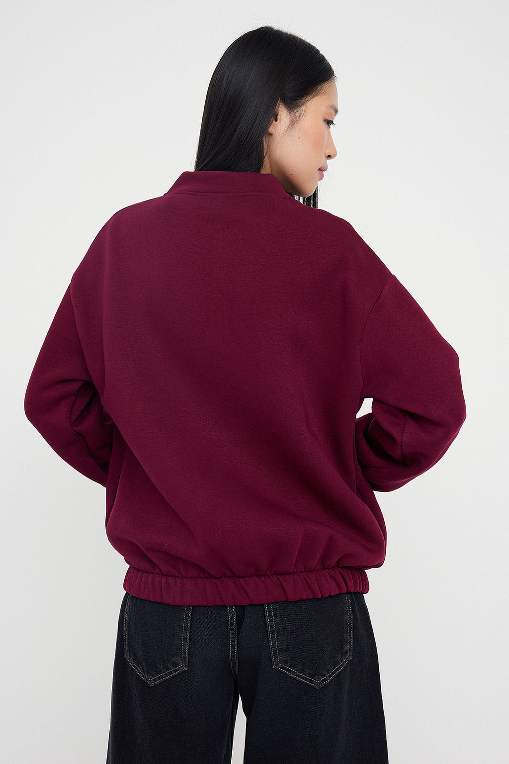 Teen Koyu Bordo Fermuarl? Oversize/Genis Kal?p Kal?n Ici Polarl? Orme Sweatshirt TWOAW25SW00122